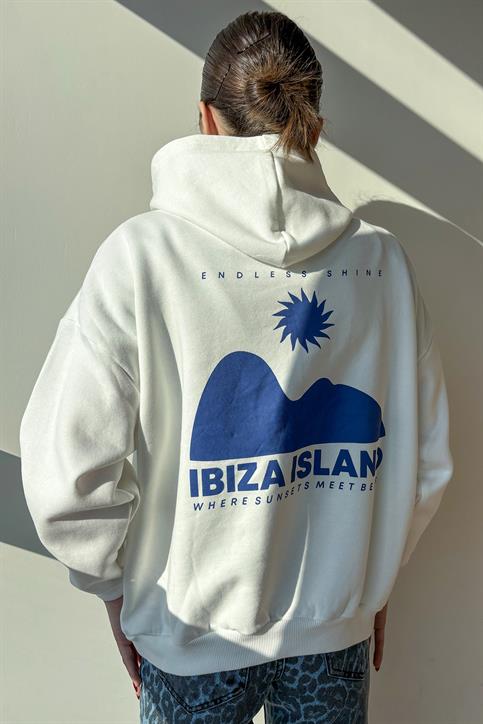 Beyaz Party Island Baskılı Sweatshirt