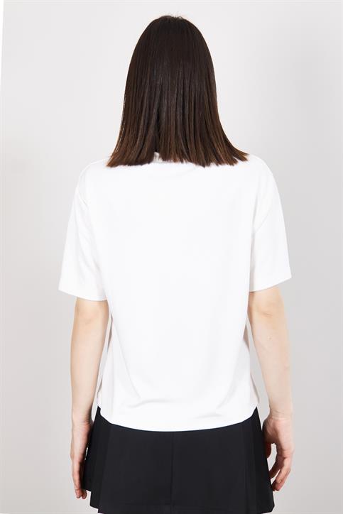 Beyaz Taş Kalp İşlemeli Modal Karışımlı T Shirt