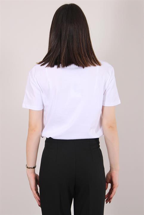 Beyaz Taşlı T Shirt