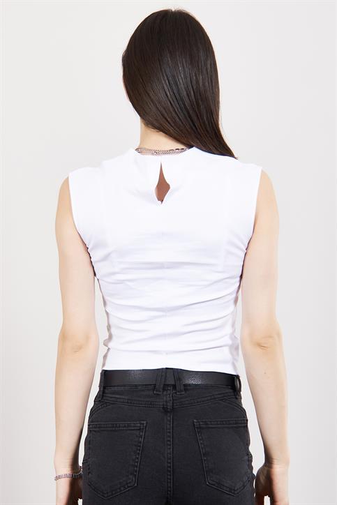 Beyaz Yanı Büzgülü T Shirt