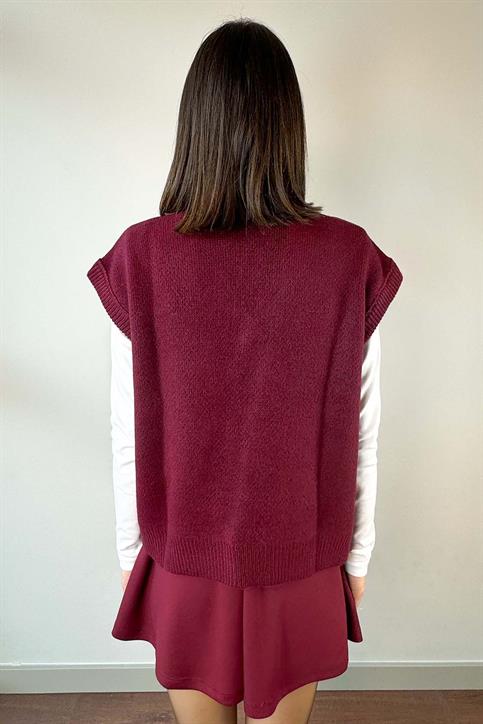 Bordo Baklava Desen Oversize Süveter