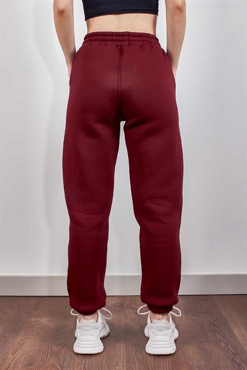 Bordo Beli Lastikli Üç İplik İçi Polarlı Jogger Eşofman Altı
