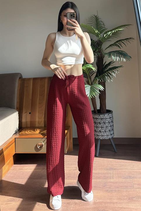 Bordo Bürümcük Bağcık Detay Eşofman Altı