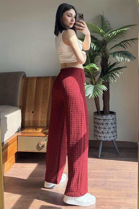 Bordo Bürümcük Bağcık Detay Eşofman Altı