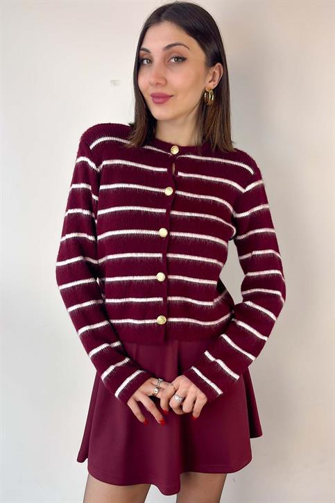 Bordo Çizgili Hırka