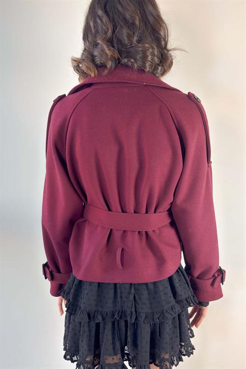 Bordo Dört Düğme Kaşe Kısa Mont