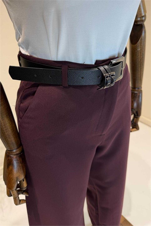 Bordo Düğmeli Pantolon
