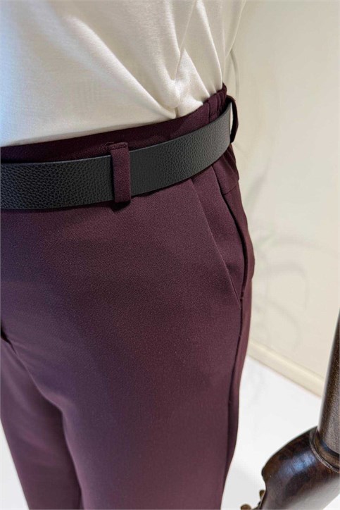 Bordo Düğmeli Pantolon