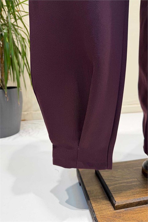 Bordo Düğmeli Pantolon