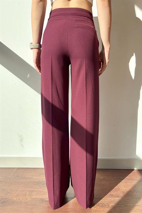 Bordo Düğmesiz Bol Paça Pantolon
