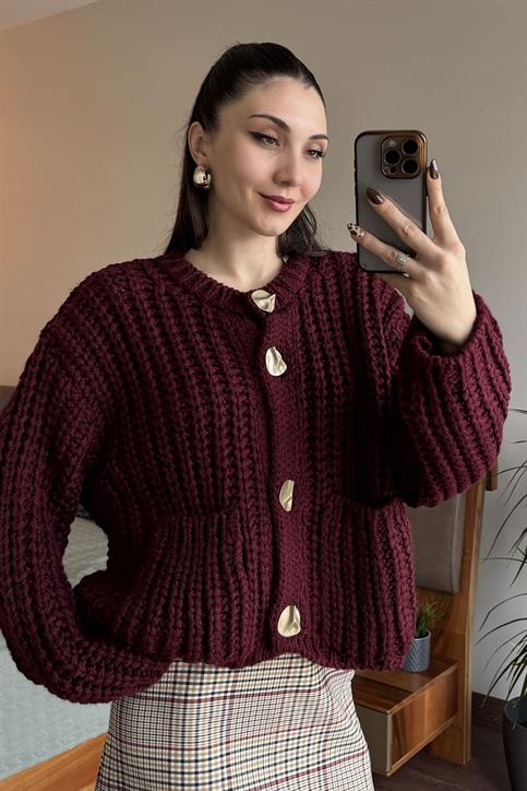 Bordo El Örgüsü Olivia Hırka