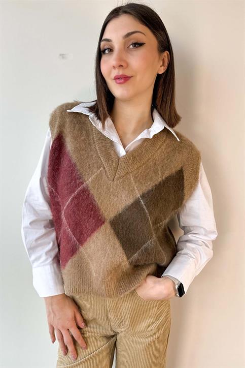 Bordo Fırçalanmış Dokulu Süveter