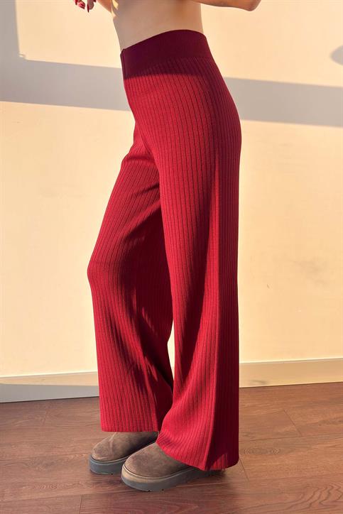 Bordo Fitilli Triko Pantolon