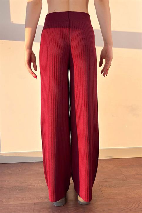 Bordo Fitilli Triko Pantolon