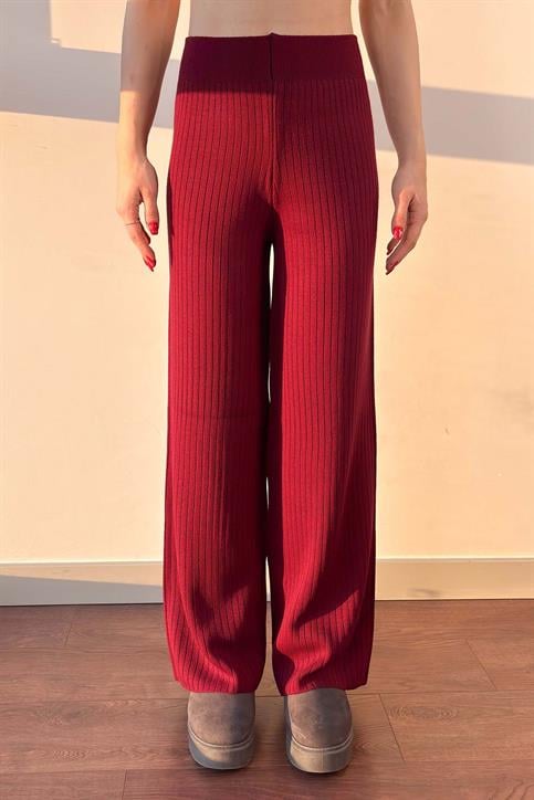 Bordo Fitilli Triko Pantolon