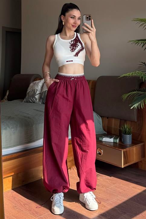 Bordo Free Wild Bel Bantlı Pantolonlu Takım