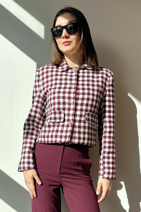 Bordo Gold Düğmeli Tüvit Ceket
