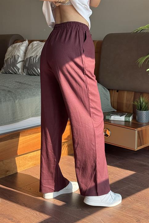 Bordo Keten Pantolon
