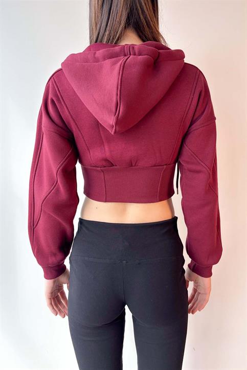 Bordo Korse Görünümlü Fermuarlı Sweatshirt