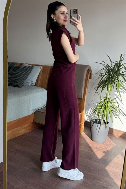 Bordo Kosuz Pantolonlu Takım
