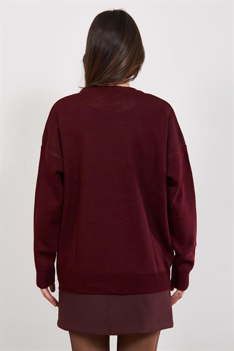 Bordo Lacivert Fleap Oversize Bisiklet Yaka Kazak