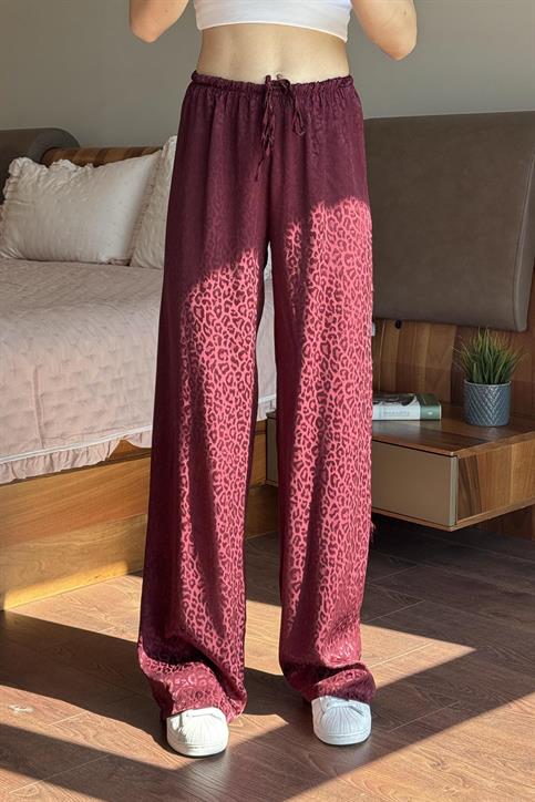 Bordo Leoapar Desenli Pantolon