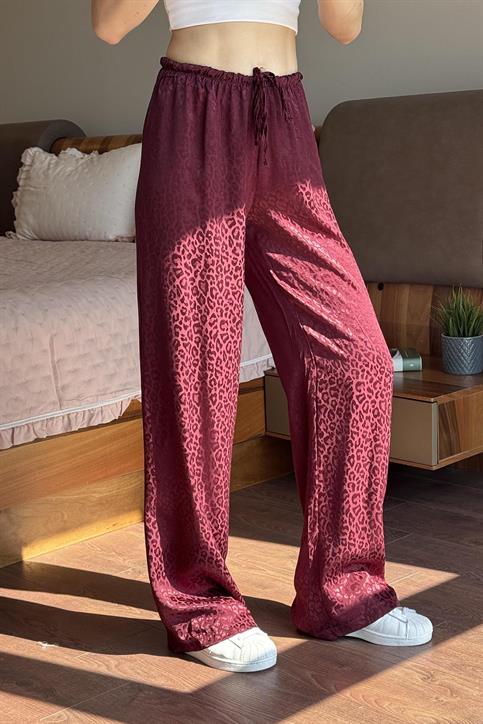 Bordo Leoapar Desenli Pantolon