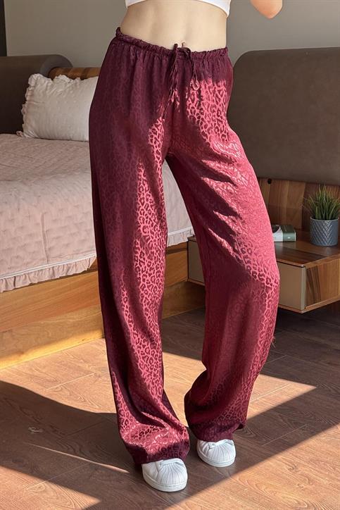 Bordo Leoapar Desenli Pantolon