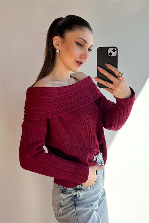 Bordo Madonna Yaka Triko Kazak