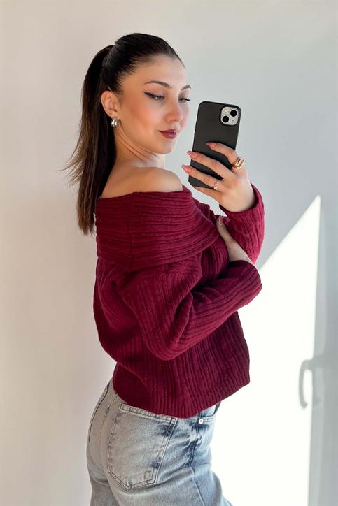 Bordo Madonna Yaka Triko Kazak