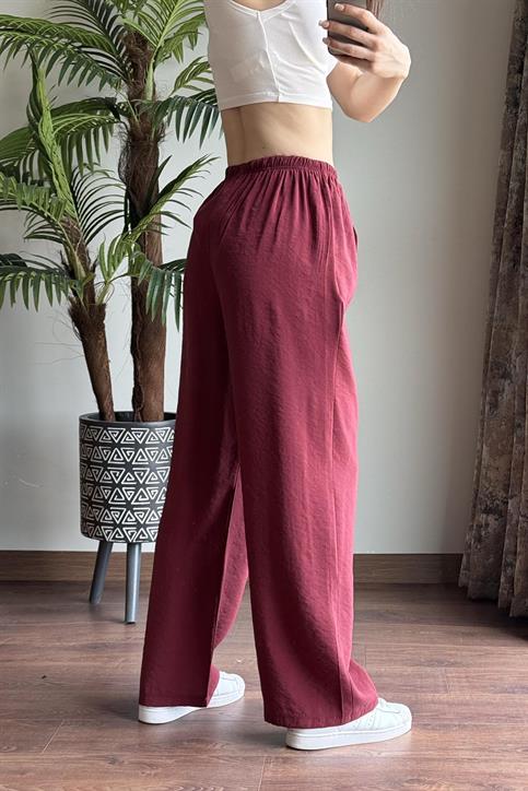 Bordo Massi Beli İpli Tencel Pantolon
