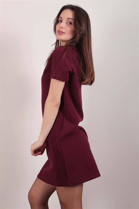 Bordo Önü Dikişli Triko Elbise