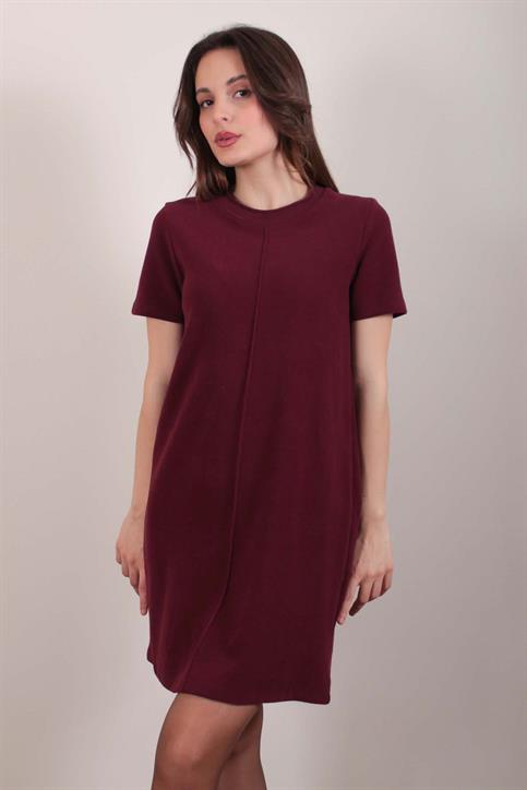 Bordo Önü Dikişli Triko Elbise