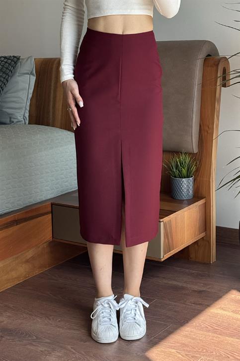 Bordo Önü Yırtmaçlı Etek