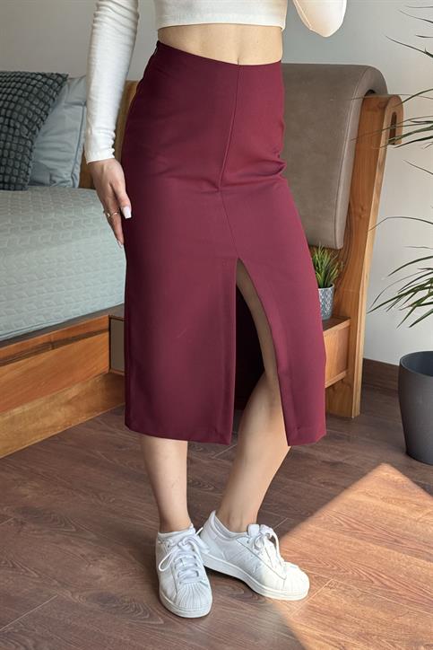 Bordo Önü Yırtmaçlı Etek