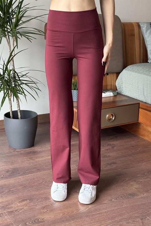 Bordo OYSH Flare Kesim Modal Kumaş Yürüyüş Pantolonu
