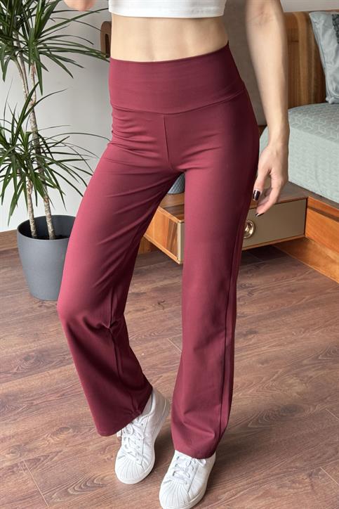 Bordo OYSH Flare Kesim Modal Kumaş Yürüyüş Pantolonu