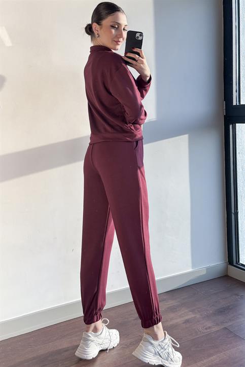 Bordo OYSH Modal Kumaş Yarım Fermuarlı Takım