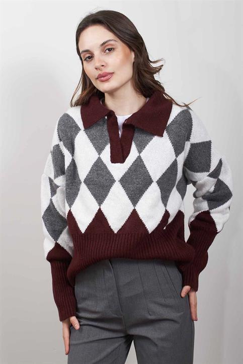 Bordo Polo Yaka Kazak