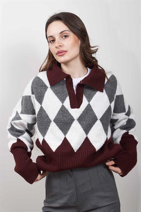 Bordo Polo Yaka Kazak