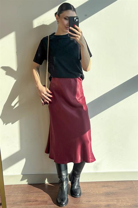 Bordo Saten Verev Etek