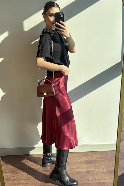 Bordo Saten Verev Etek