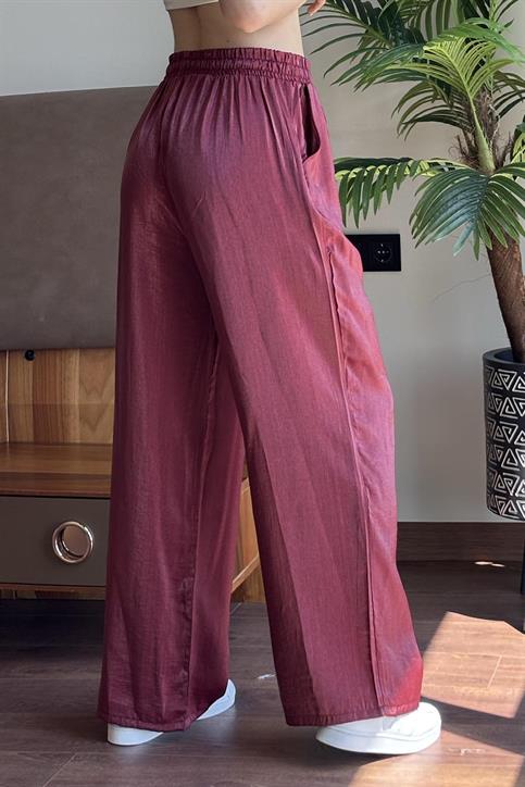Bordo Shine Simli Kumaş Palazzo Pantolon