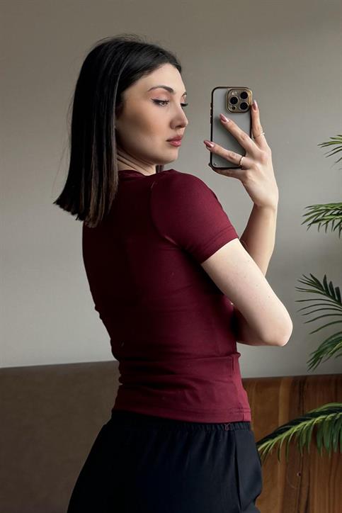 Bordo Soft Touch OYSH Kumaş Kısakollu Modal T Shirt
