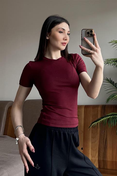 Bordo Soft Touch OYSH Kumaş Kısakollu Modal T Shirt