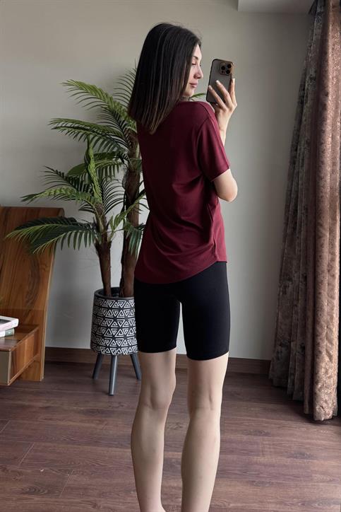 Bordo V Yaka Basic T Shirt