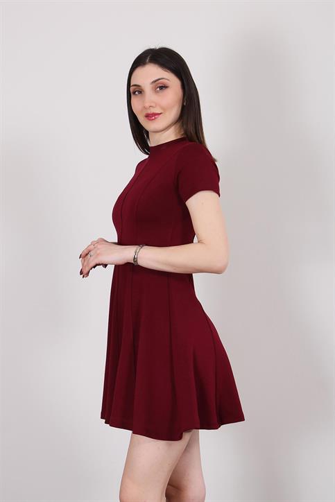 Bordo Volanlı Elbise