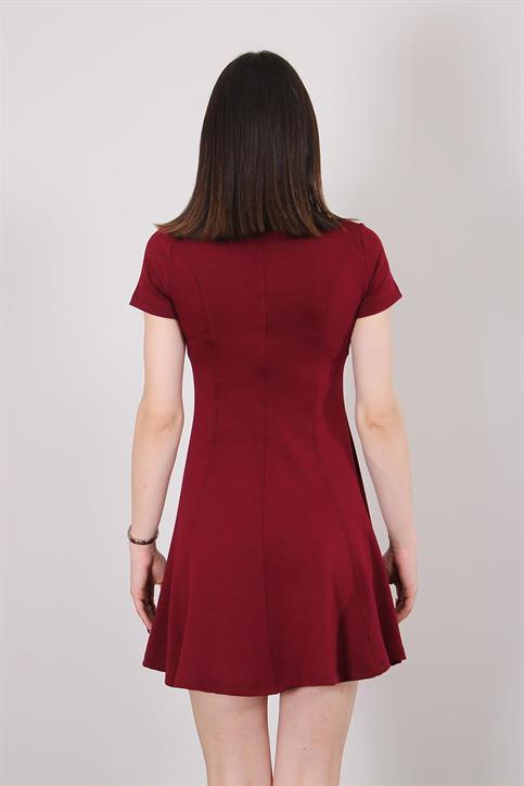 Bordo Volanlı Elbise