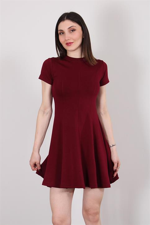 Bordo Volanlı Elbise