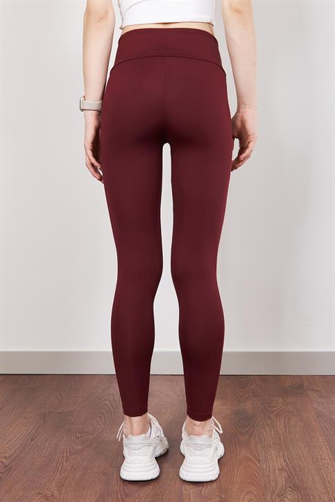 Bordo Yazı Detaylı Tayt